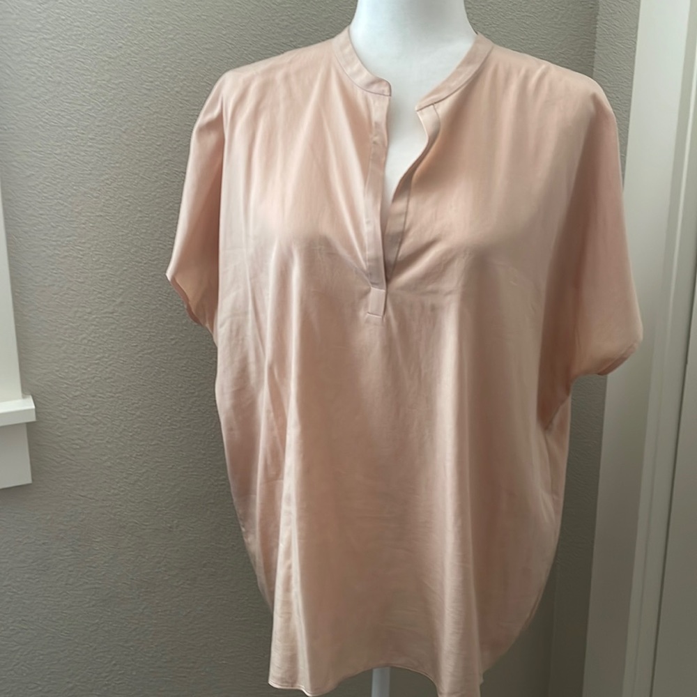 Eileen Fisher Blush Pink Silk-Blend Split-Neck Tunic